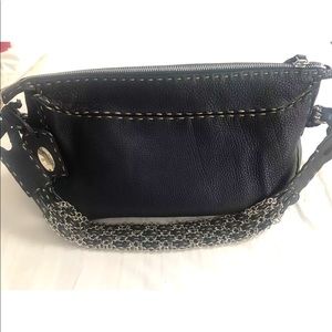 FENDI Selleria Shoulder Bag Black Italian Leather Silver Chain Strap - Authentic